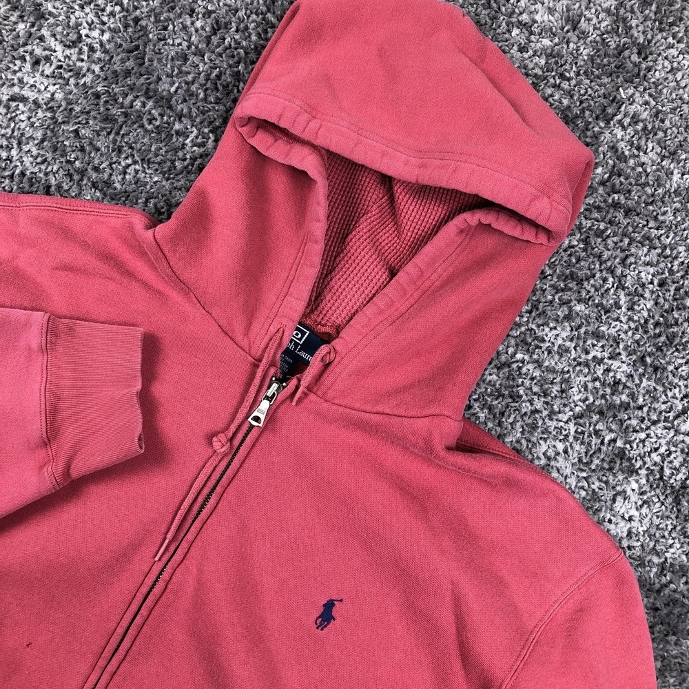 Polo Ralph Lauren Hoodie Mens Large‎ Red Full Zip Fleece Sweatshirt Pony Logo